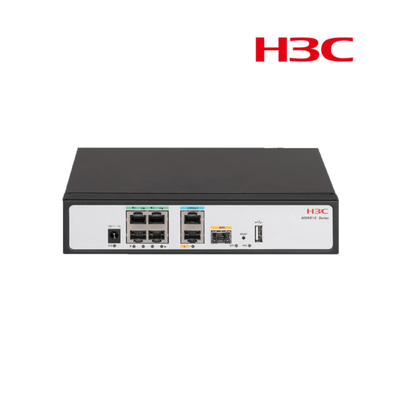 Router H3C empresarial de alto rendimiento para oficinas grandes o sucursales, con múltiples funciones de seguridad. 6 puertos